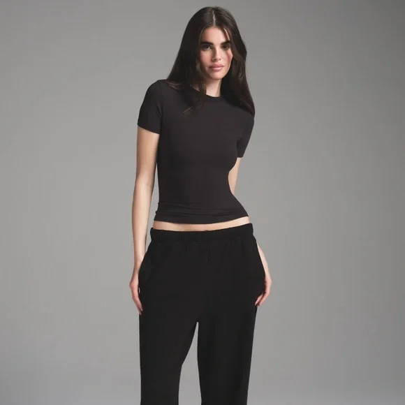 Skims Cotton Fleece Classic Straight Leg Pant in Onyx, Size XXS